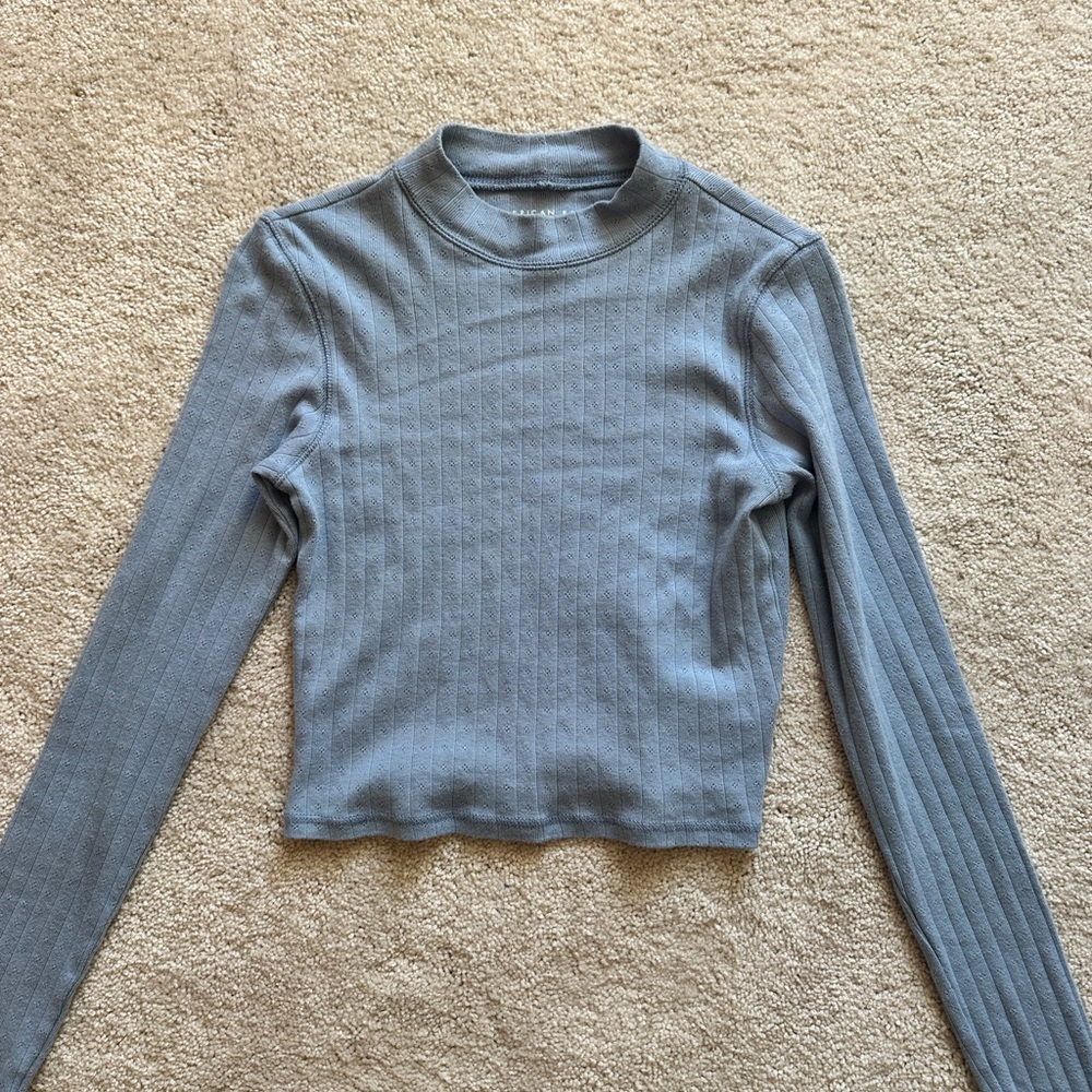 American eagle pointelle mockneck long sleeve blue size small
